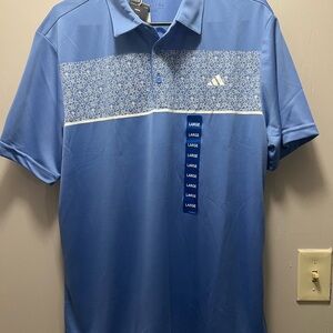 Adidas Men's Light Blue Polo with Patterned Stripe